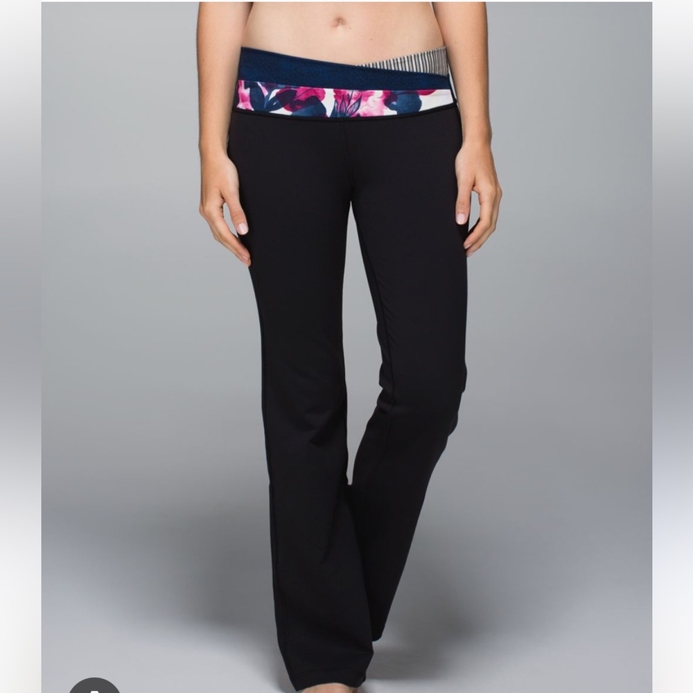 lululemon athletica Black Leggings with Floral Waistband